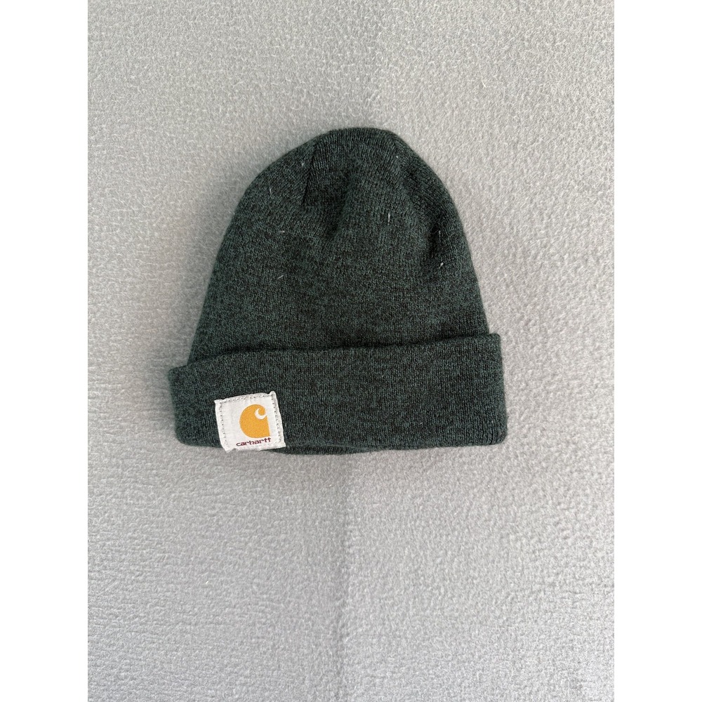 Carhartt Knit Beanie Hat Mens One Size Green Cuffed Logo Workwear Winter